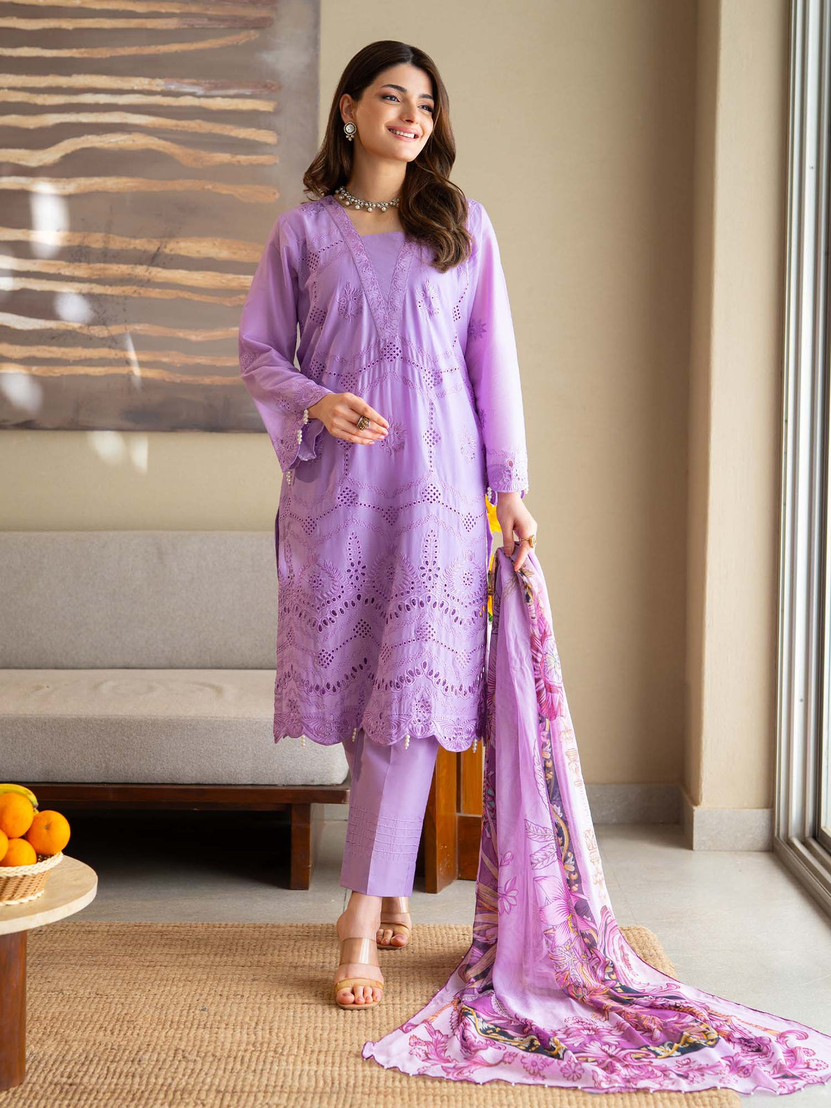 Chikankari Pret Lawn Suit 01 Lavender