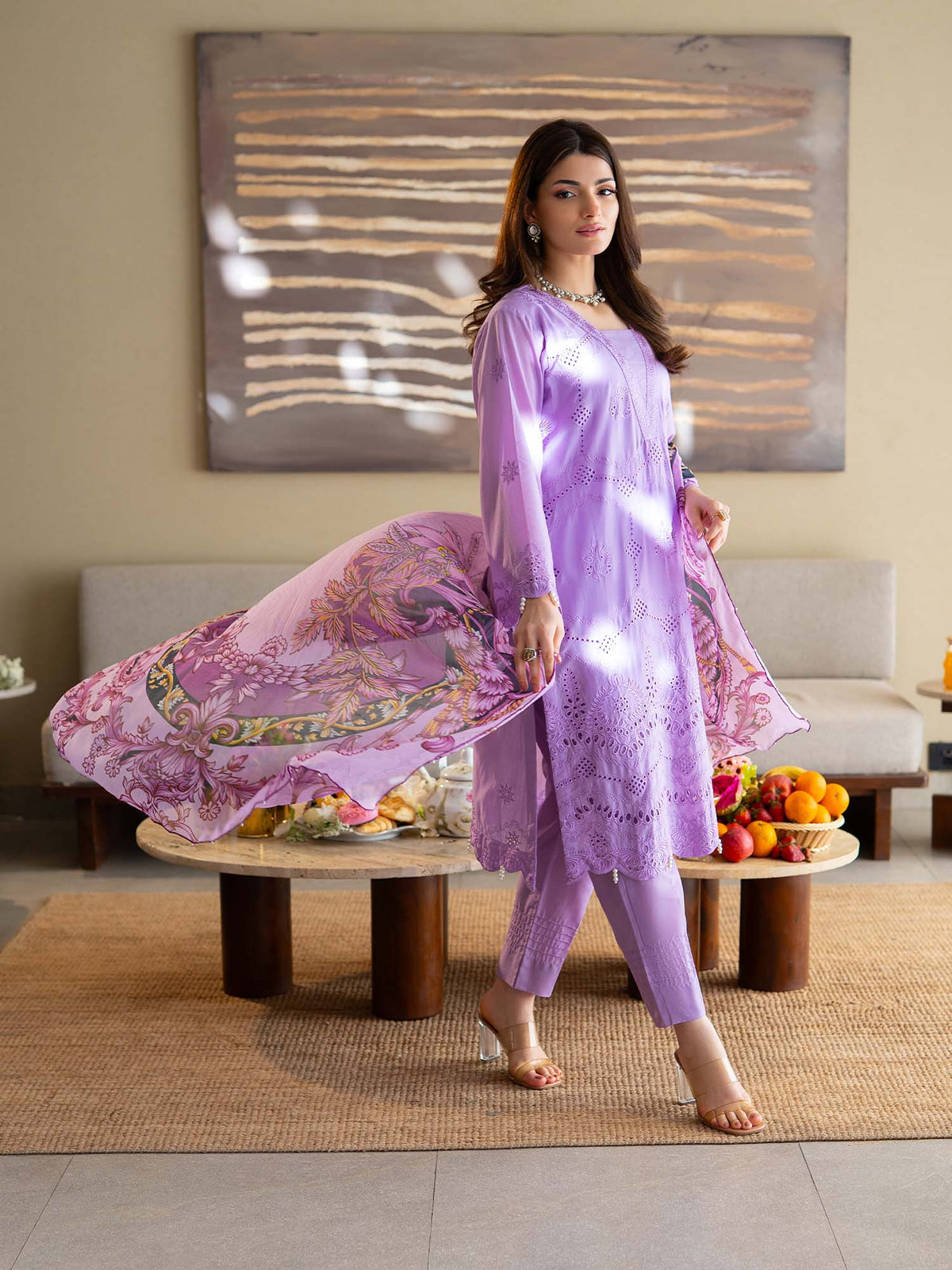 Chikankari Pret Lawn Suit 01 Lavender