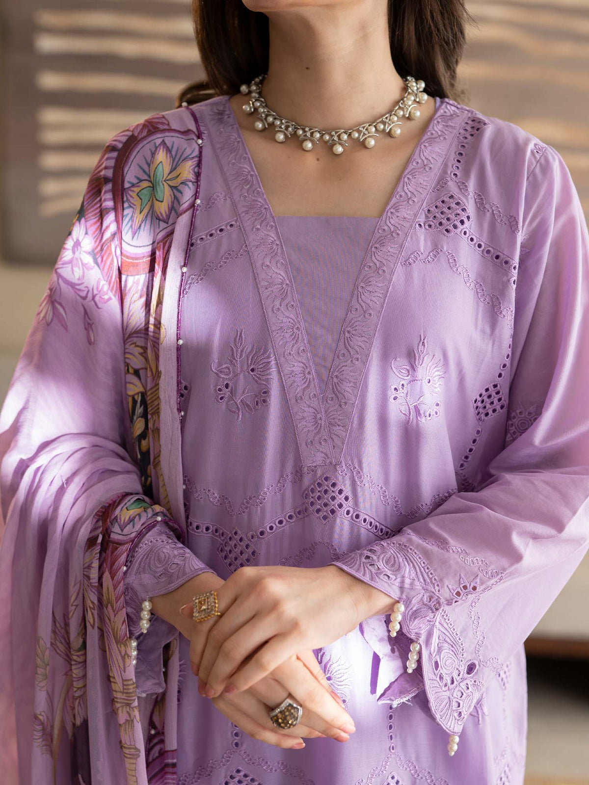 Chikankari Pret Lawn Suit 01 Lavender