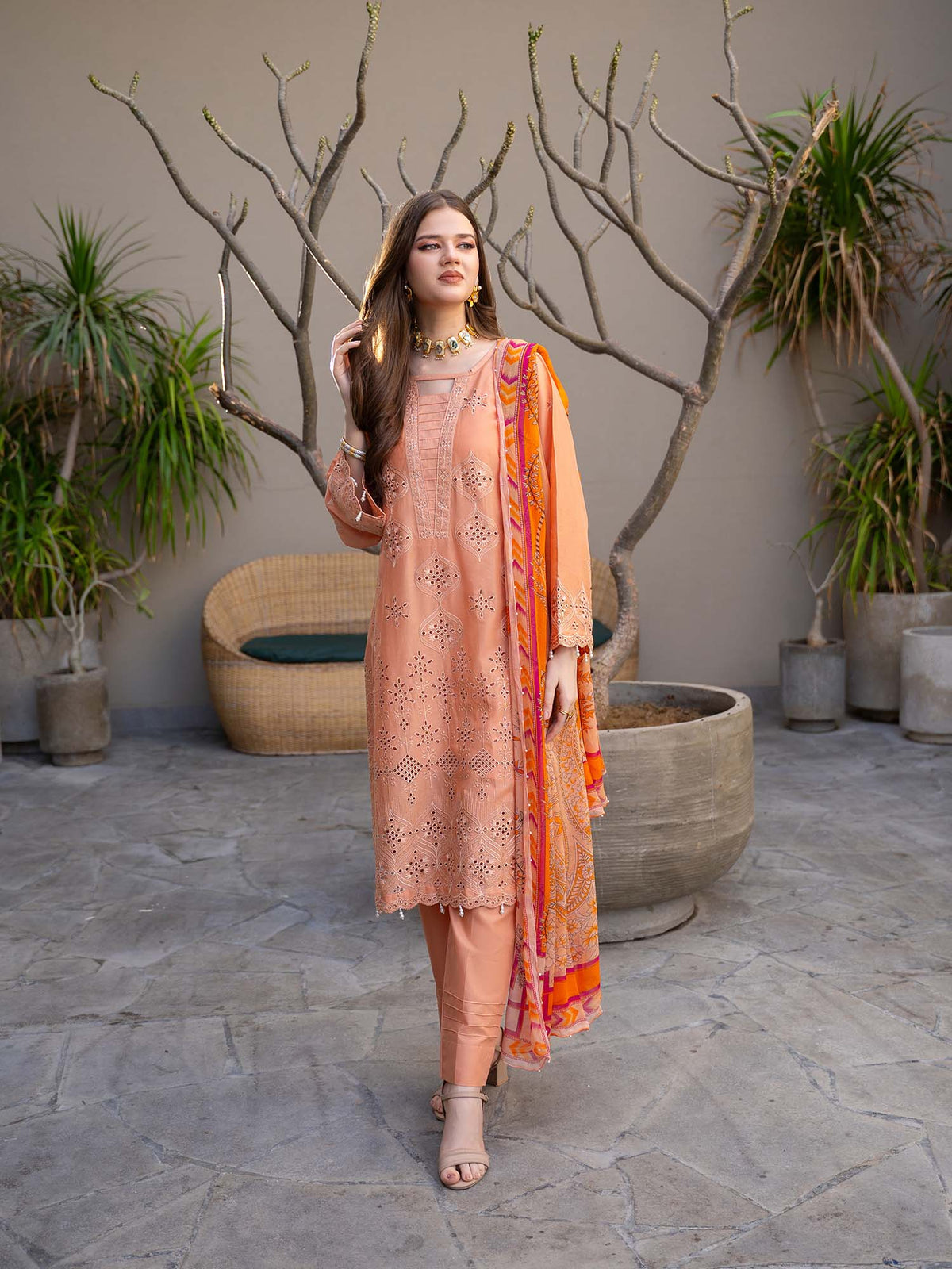 Chikankari Pret Lawn Suit 07 Peach