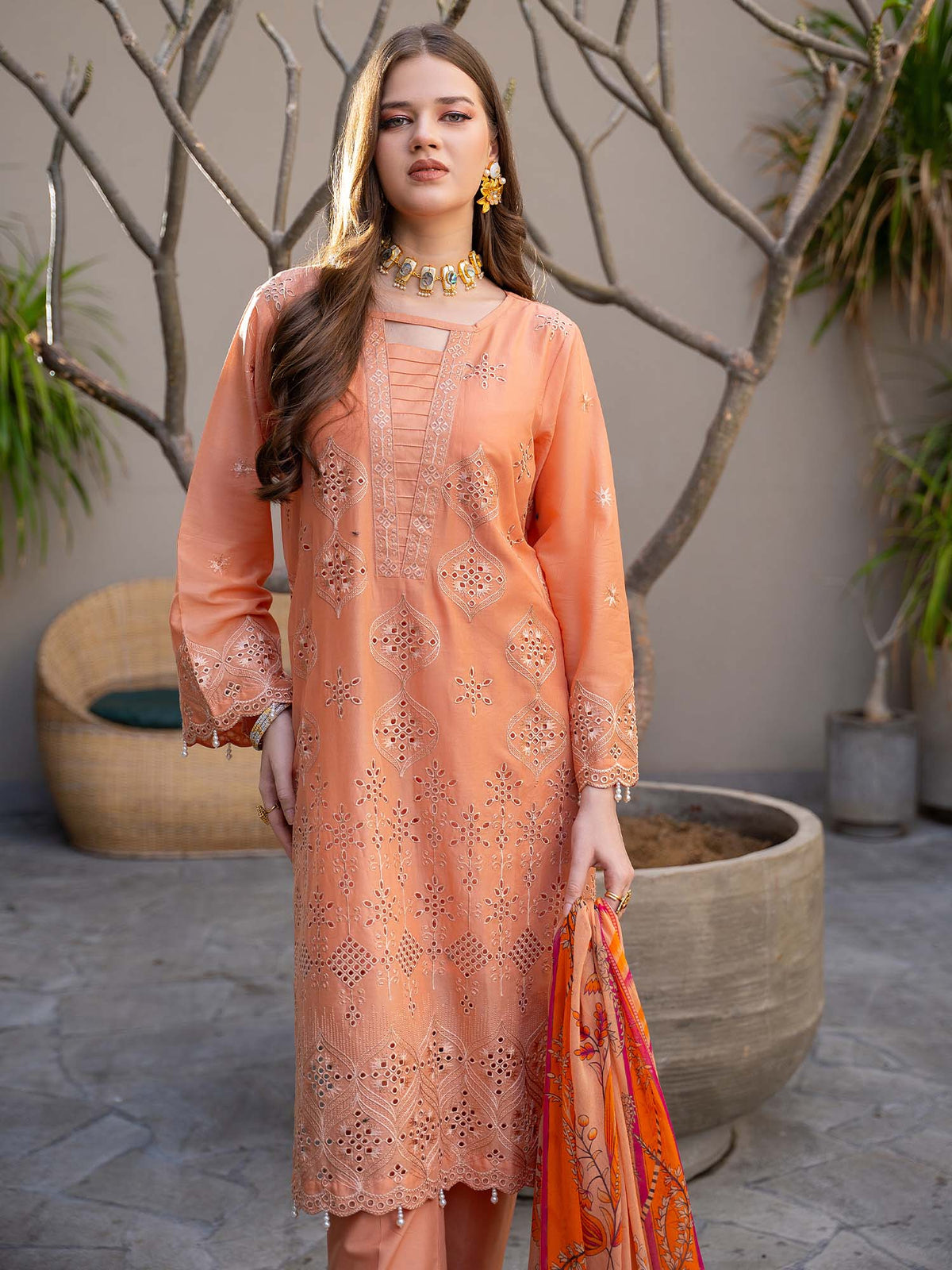 Chikankari Pret Lawn Suit 07 Peach