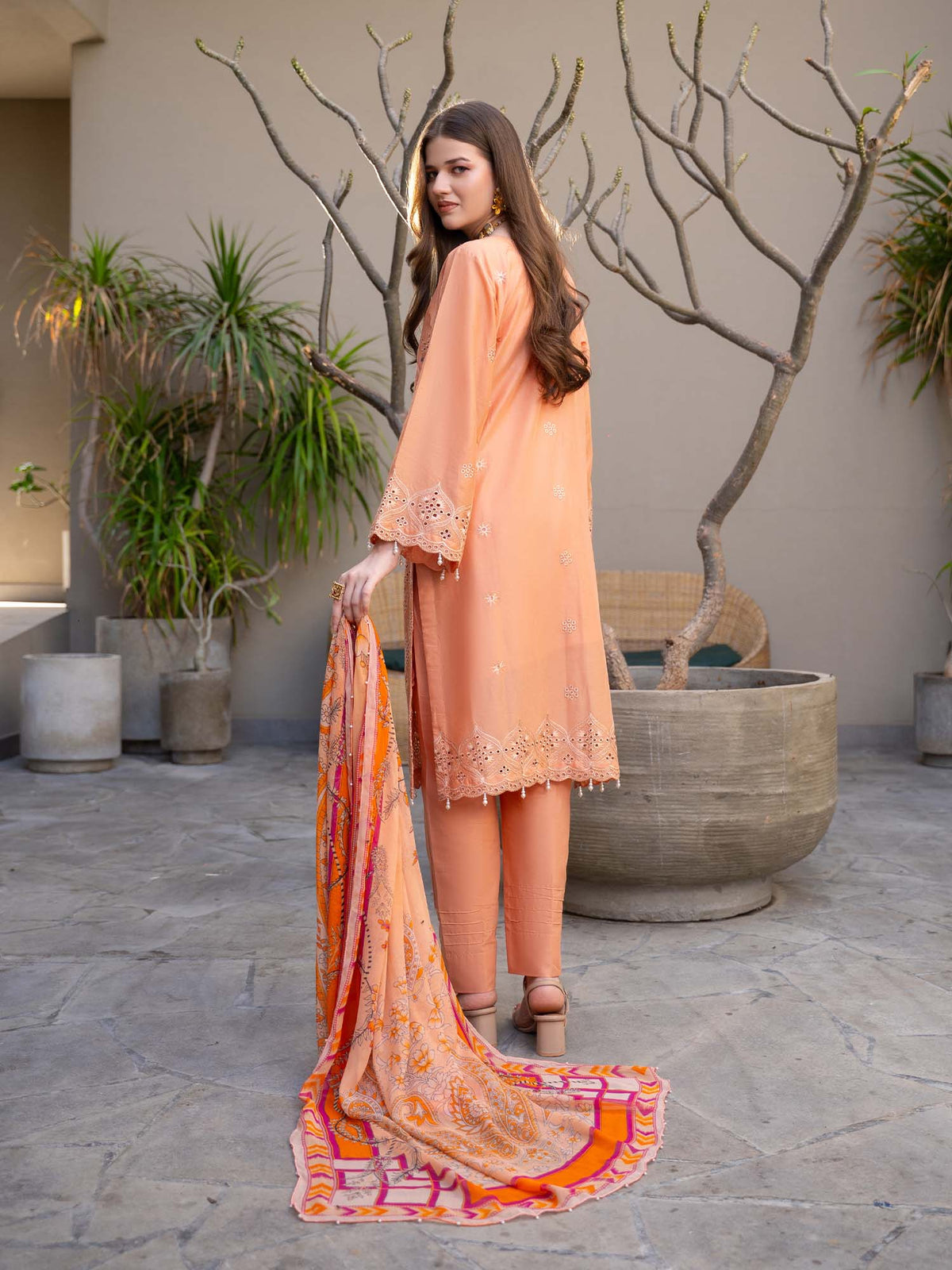 Chikankari Pret Lawn Suit 07 Peach