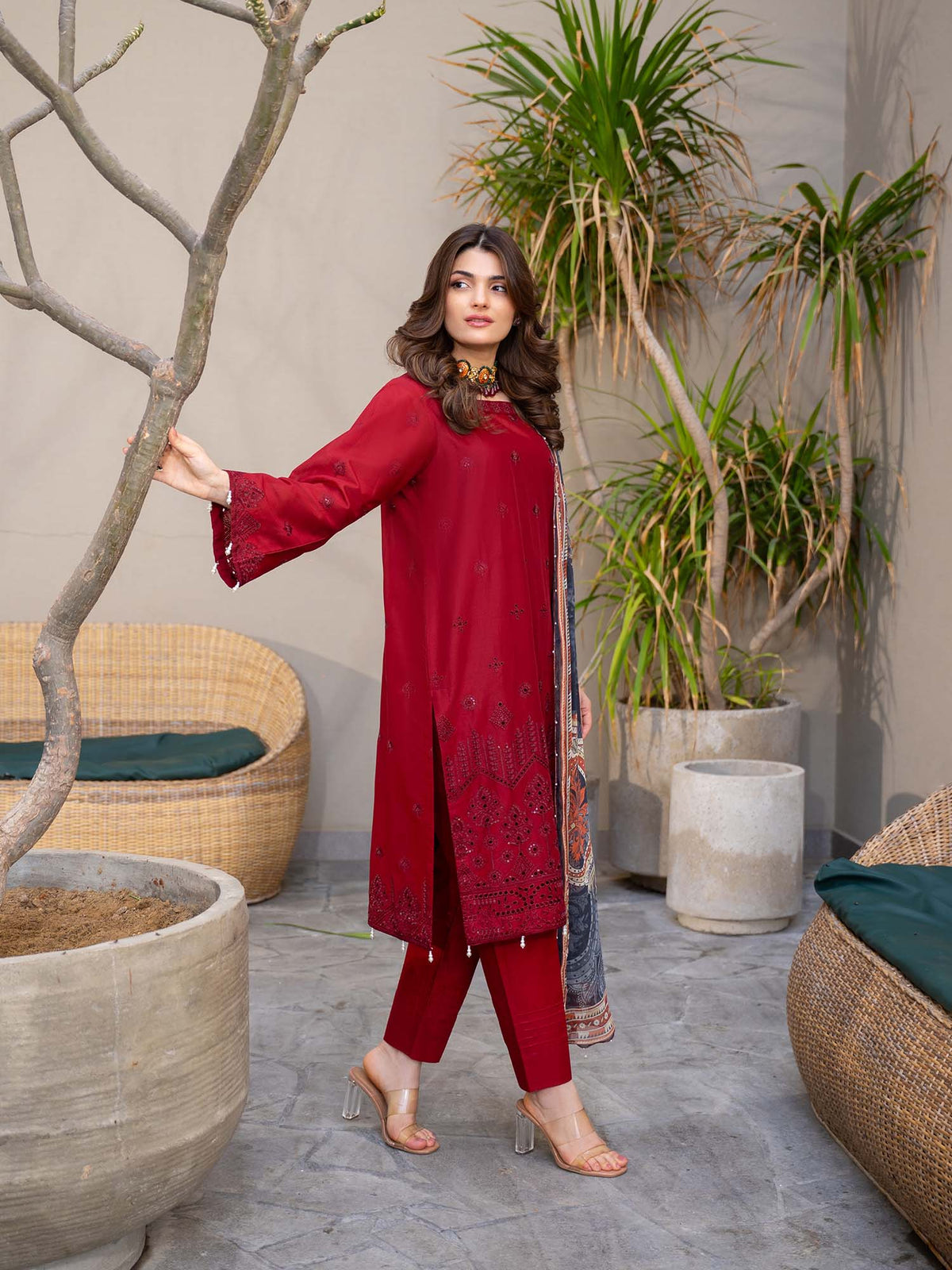 Chikankari Pret Lawn Suit 08 Red