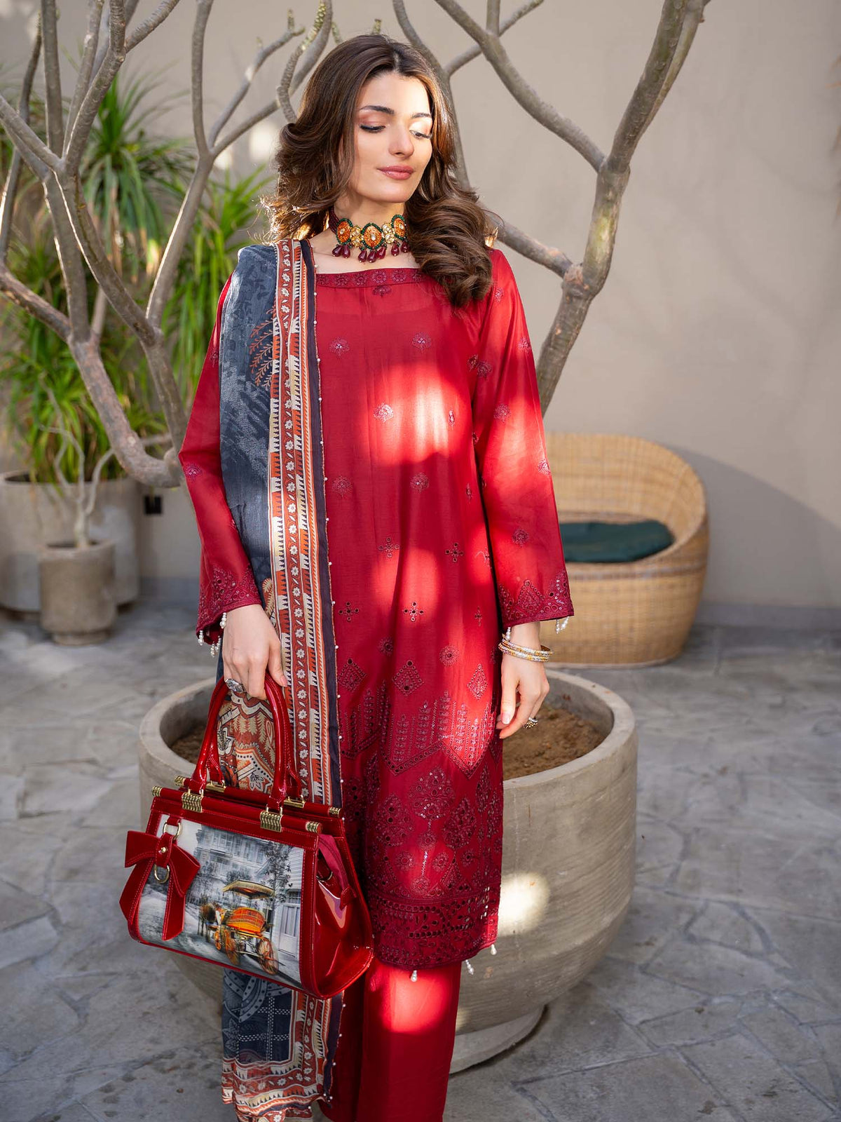 Chikankari Pret Lawn Suit 08 Red