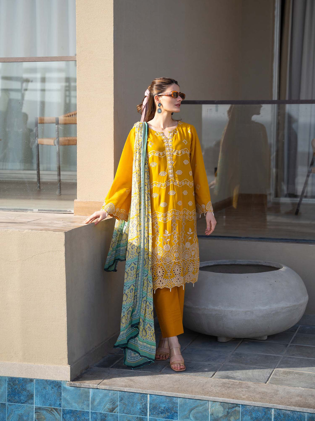 Chikankari Pret Lawn Suit 03 Yellow