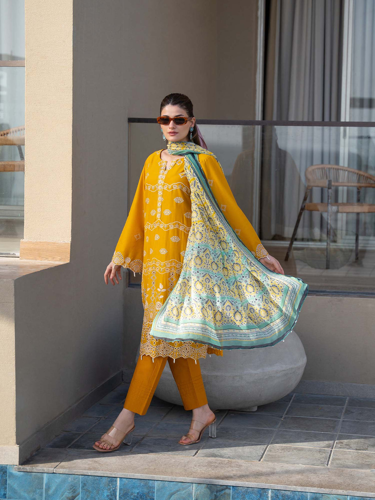 Chikankari Pret Lawn Suit 03 Yellow