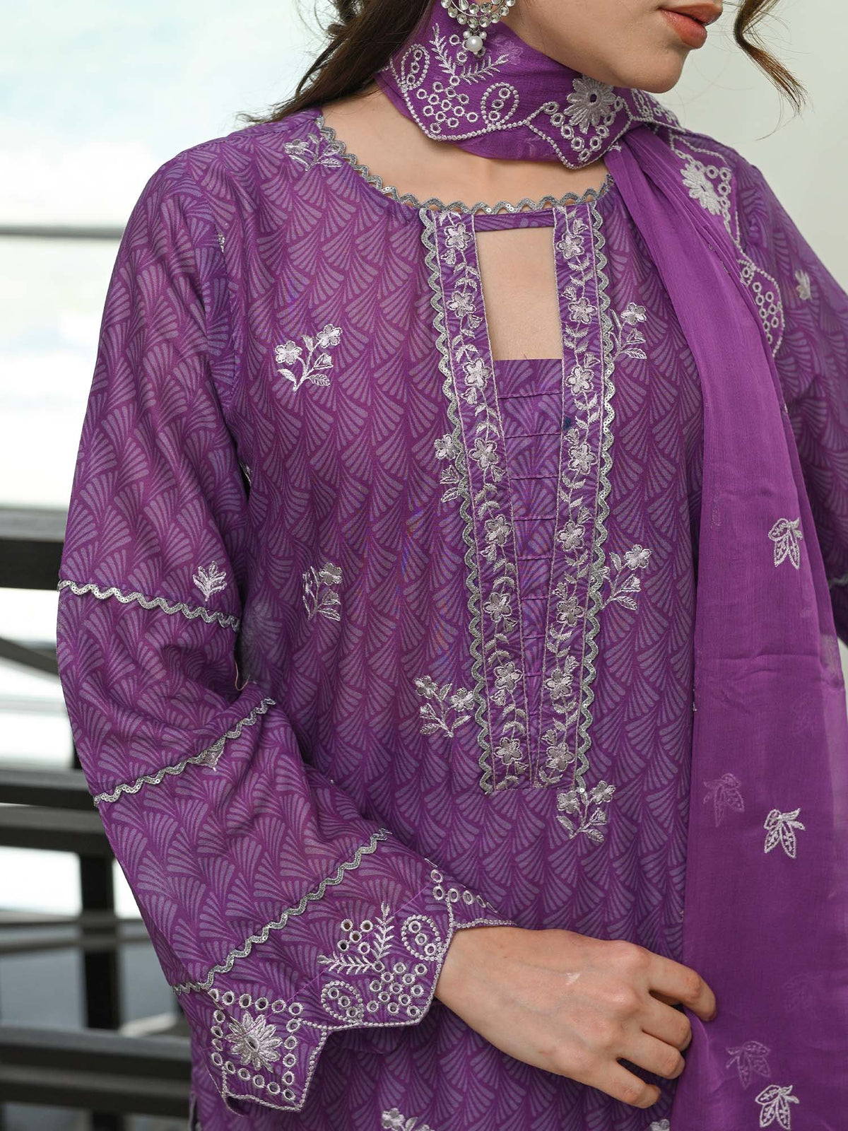 D-01 Chikankari Suit - Purple