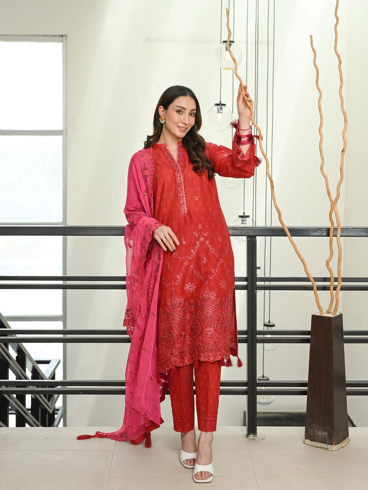 D-02 Chikankari Suit - Red