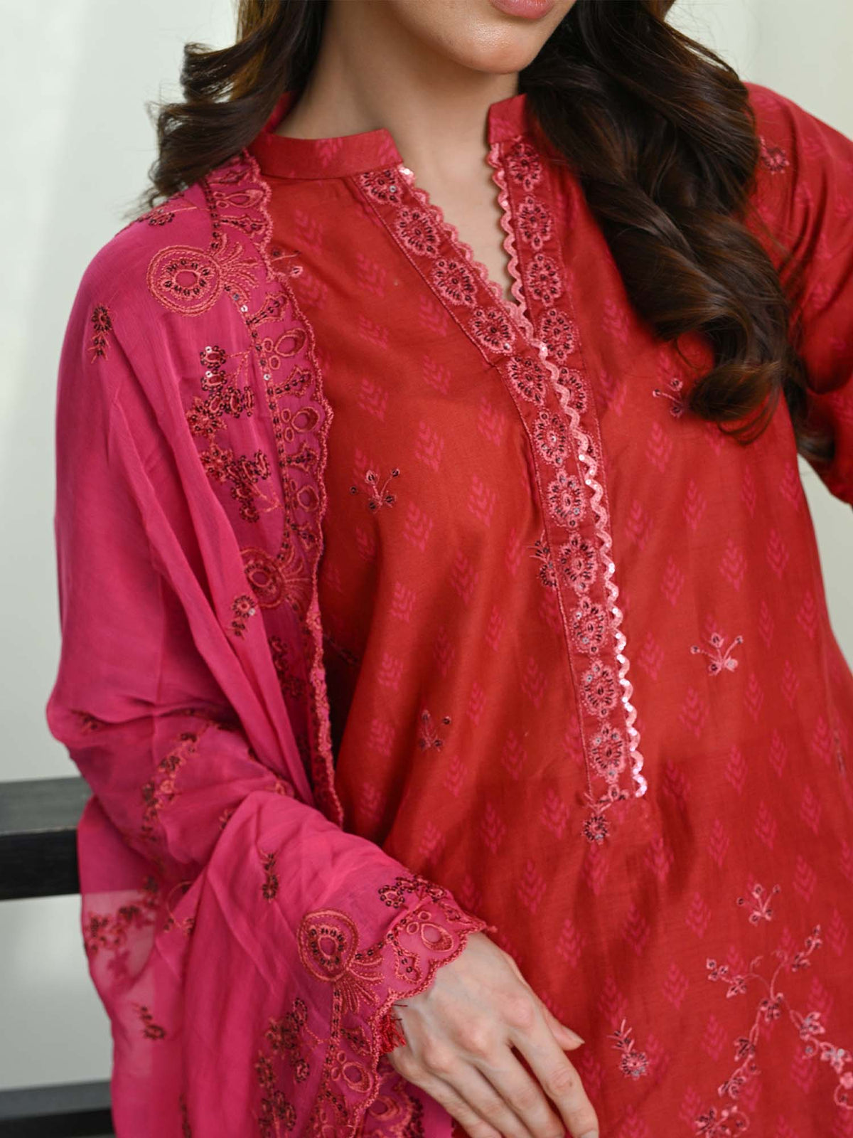 D-02 Chikankari Suit - Red