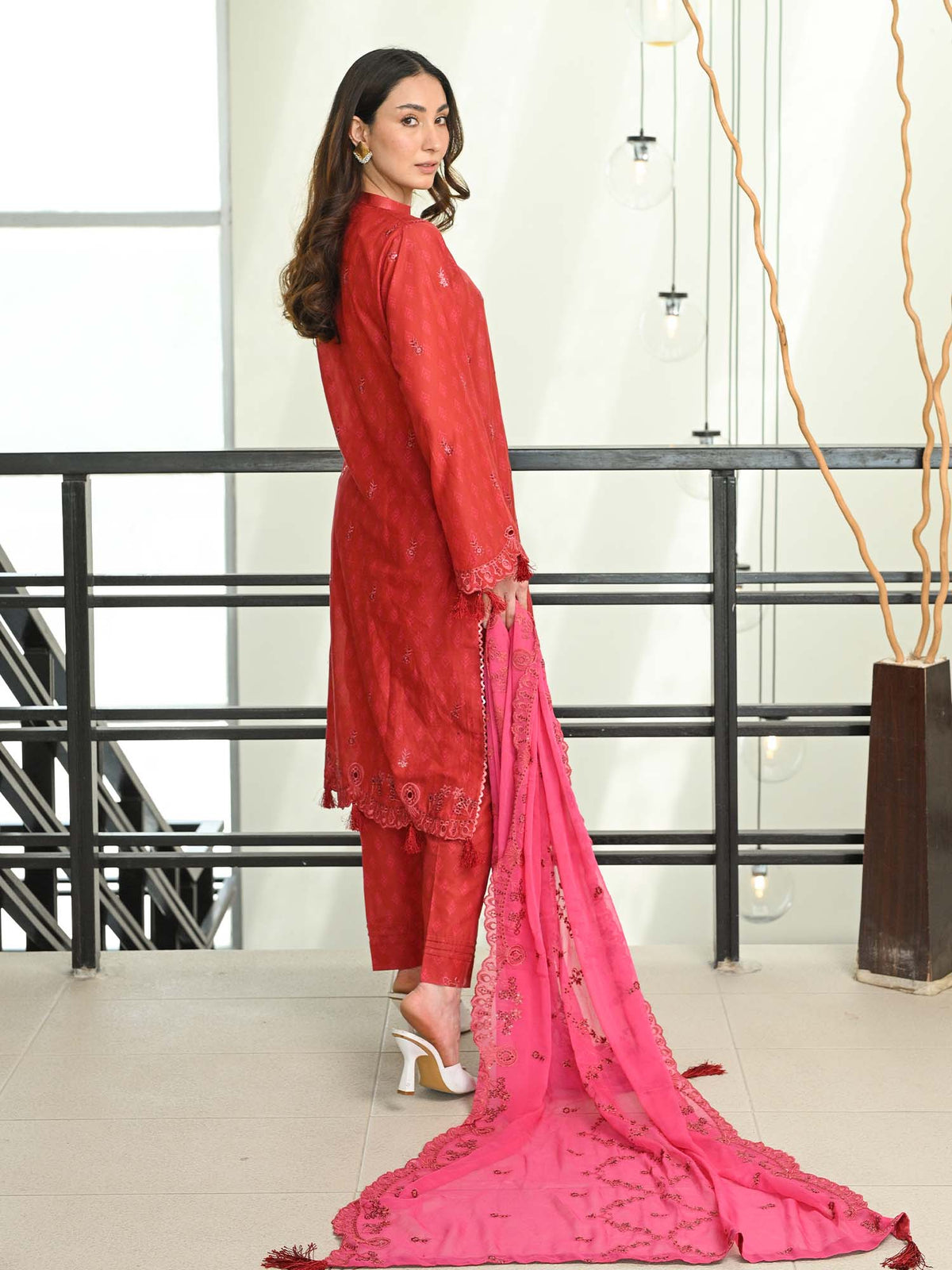 D-02 Chikankari Suit - Red