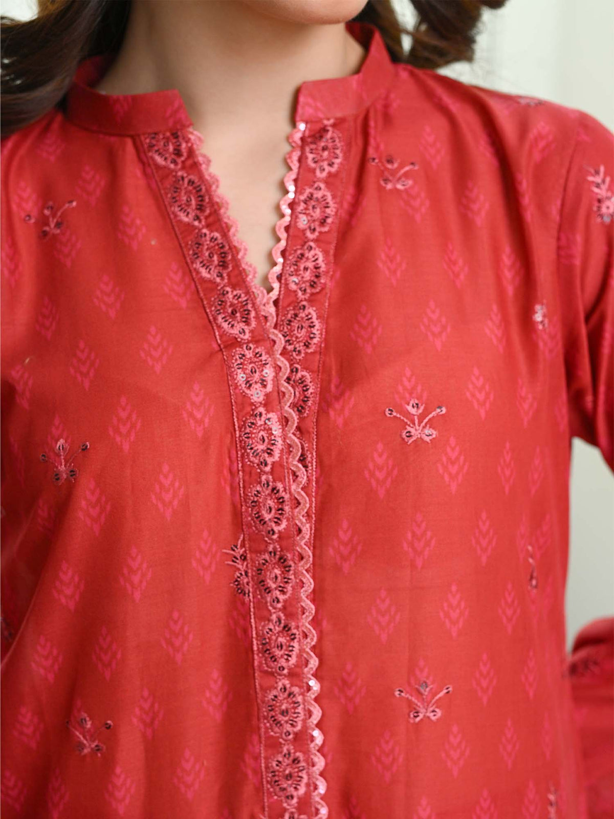 D-02 Chikankari Suit - Red