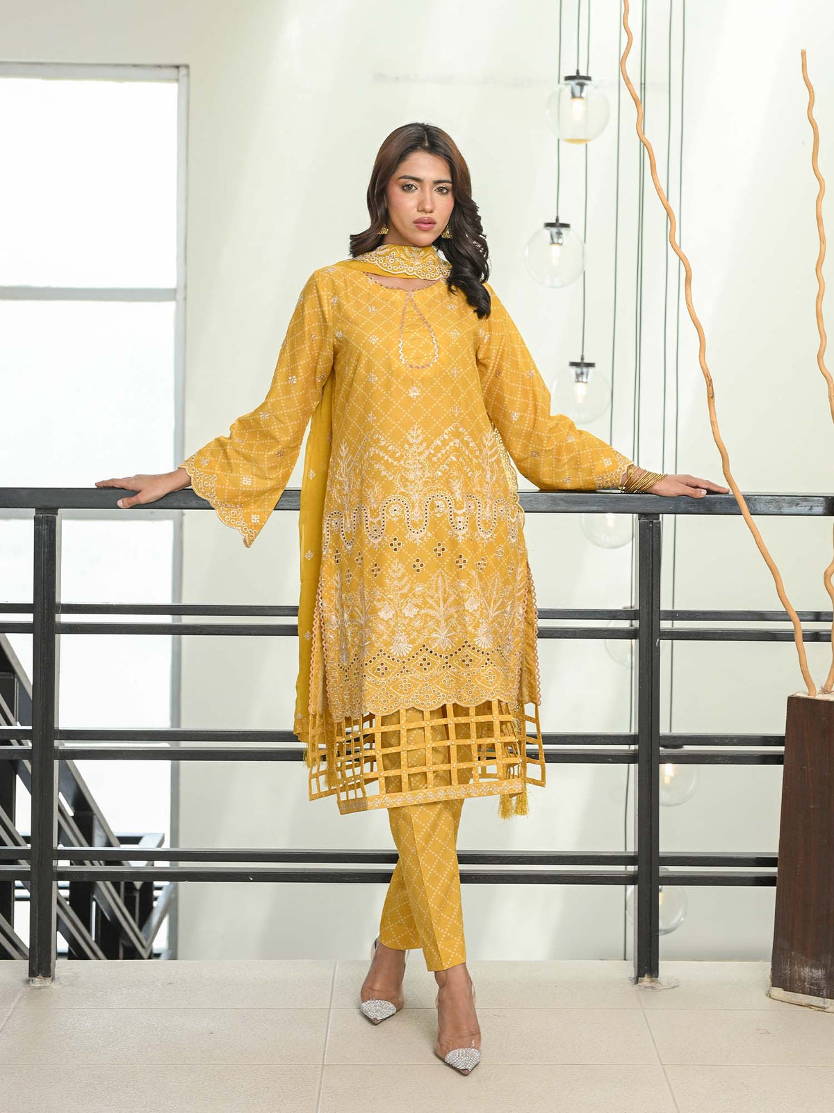 D-03 Chikankari Suit - Yellow