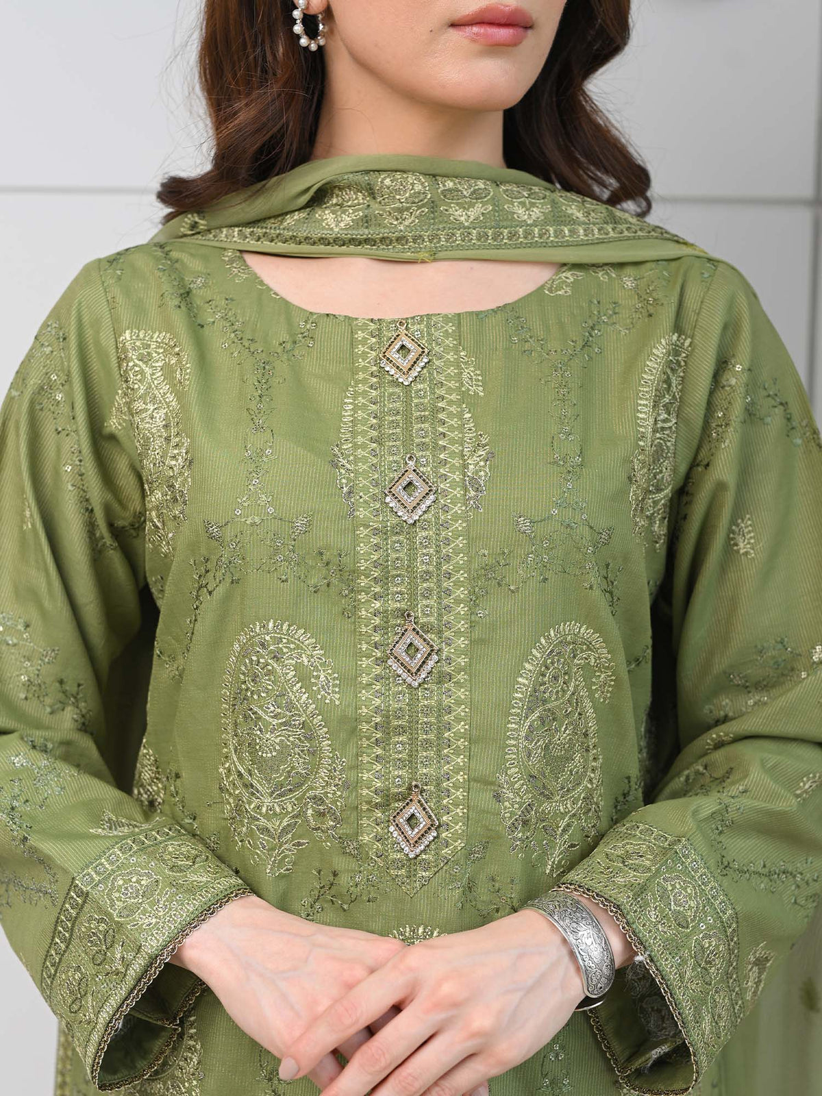 D-04 Masuri Embroidered Suit - Medium Green