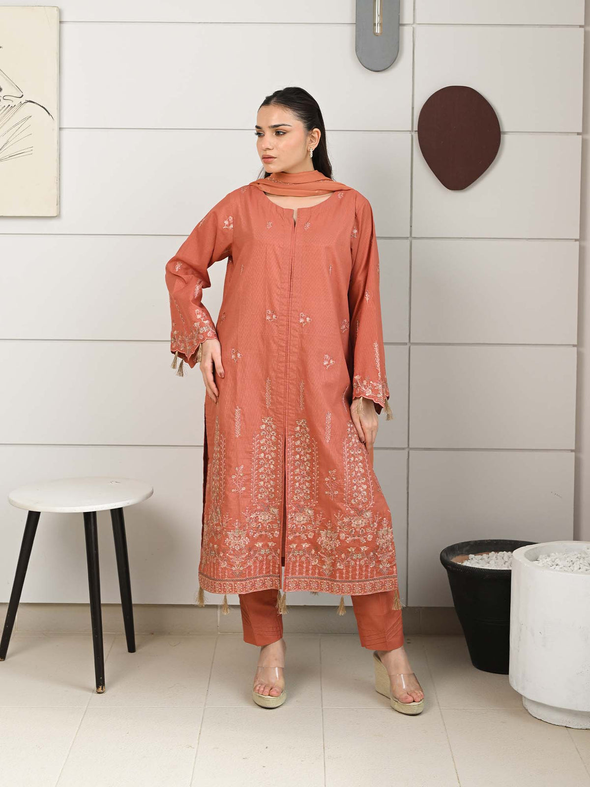 D-05 Masuri Embroidered Suit - Orange