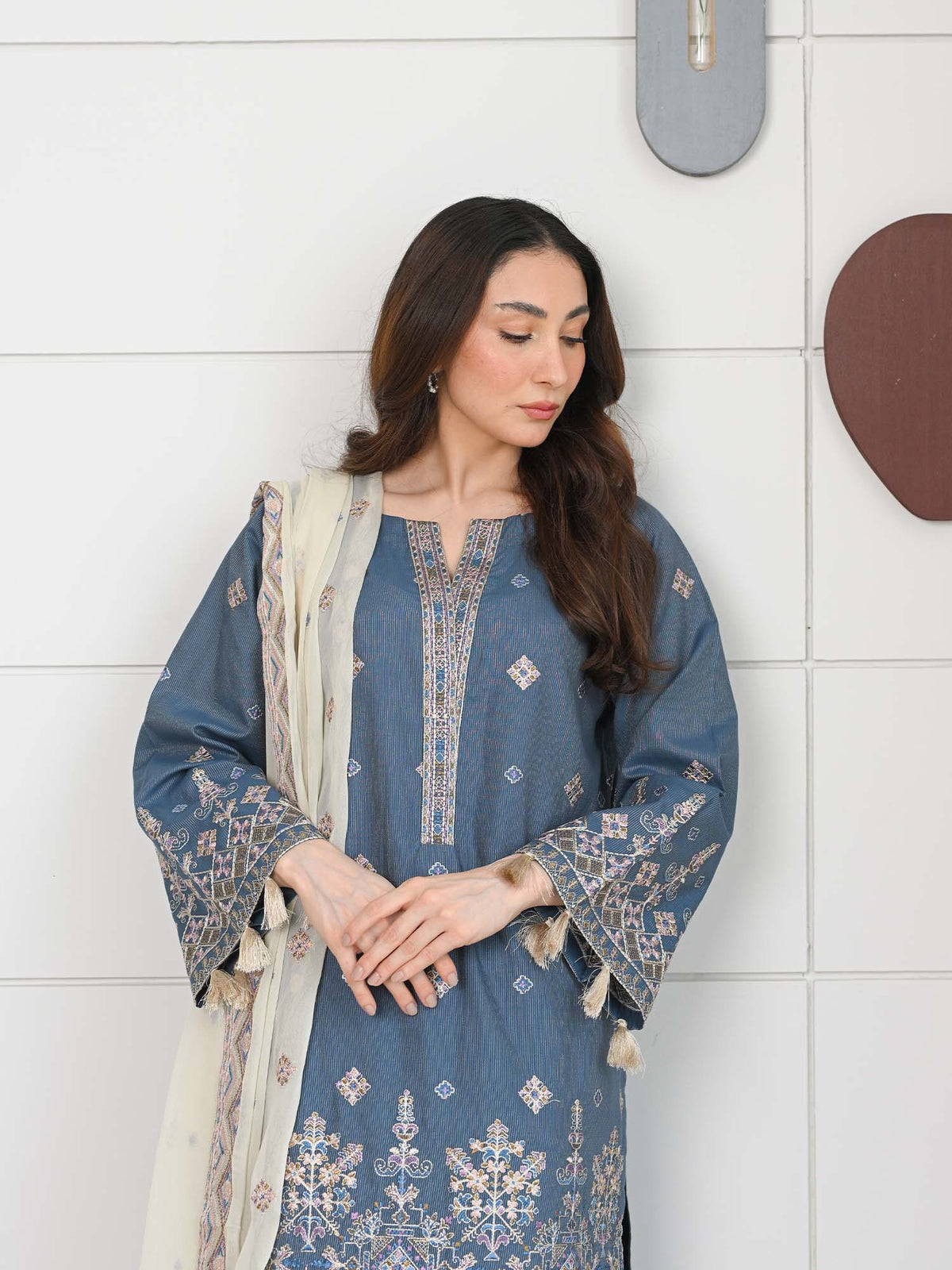 D-06 Masuri Embroidered Suit - Medium Blue