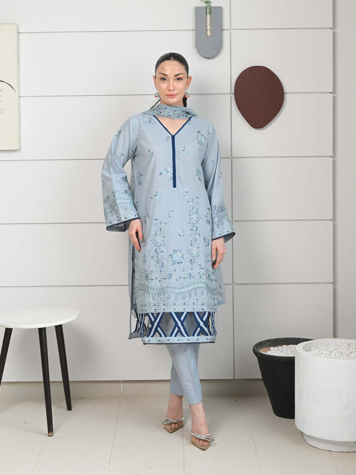 D-07 Masuri Embroidered Suit - Light Blue