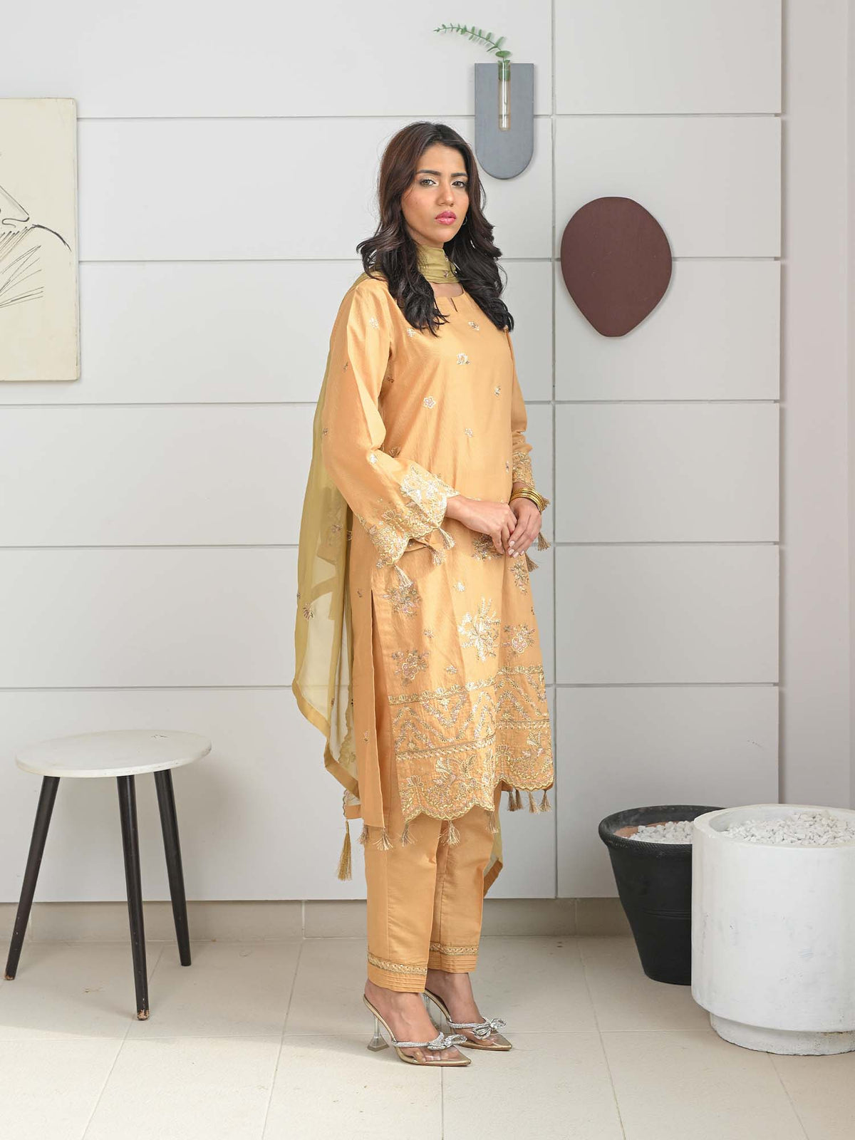 D-09 Masuri Embroidered Suit - Amber Yellow