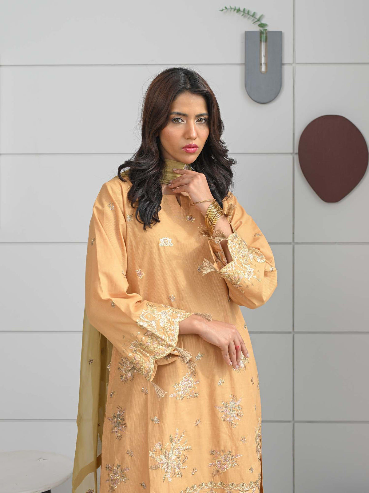 D-09 Masuri Embroidered Suit - Amber Yellow