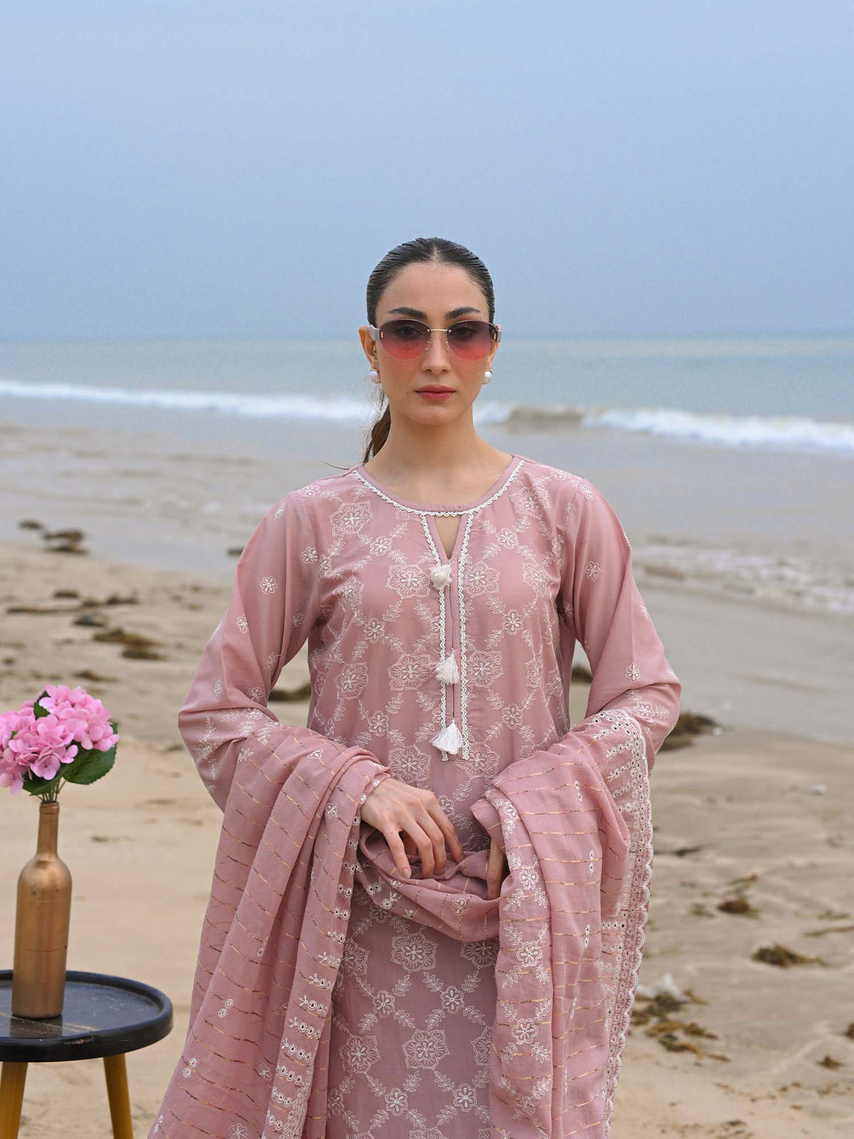 D-08 Schiffli Embroidered Suit Pink