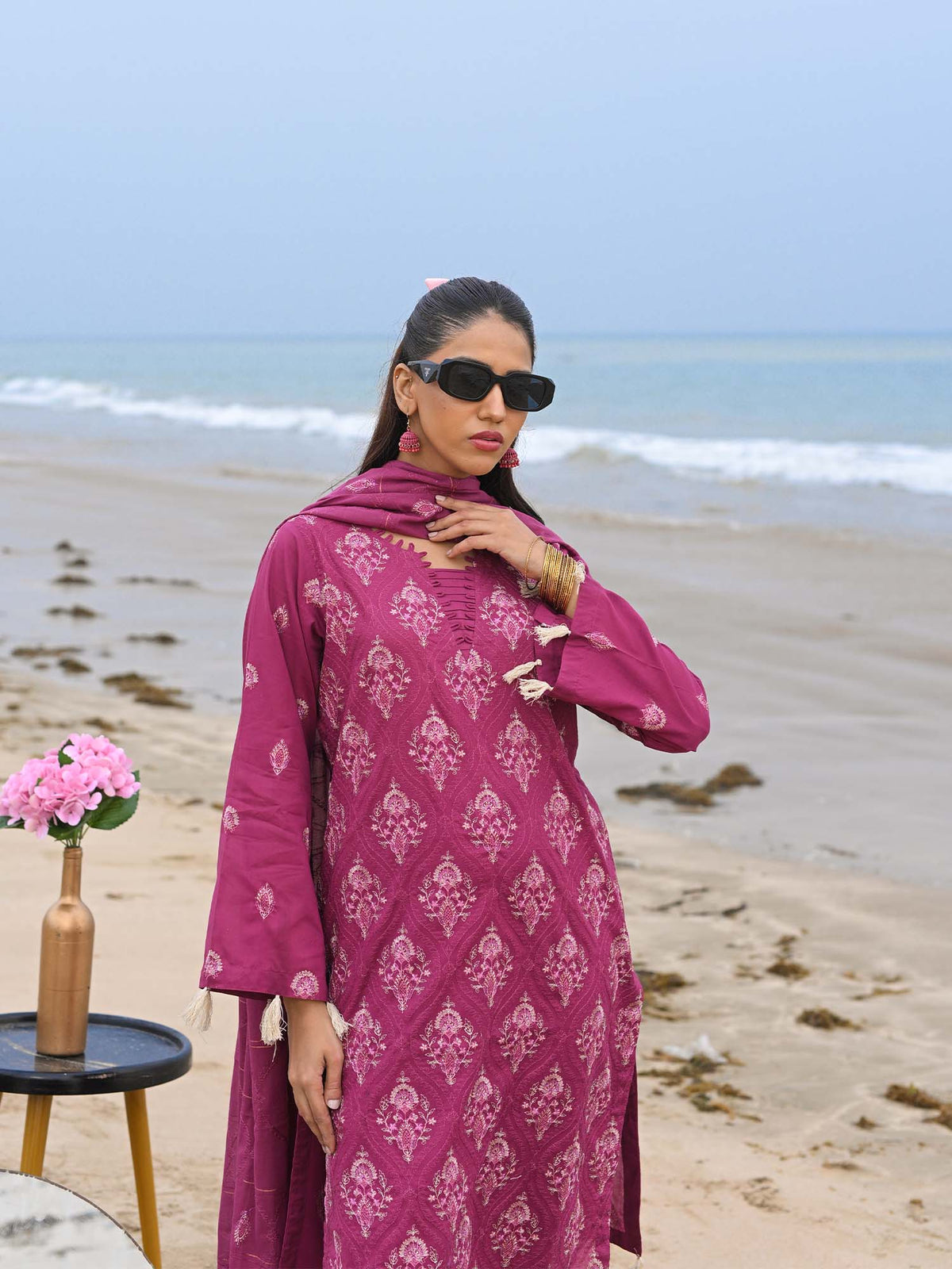 D-09 Schiffli Embroidered Suit D Pink