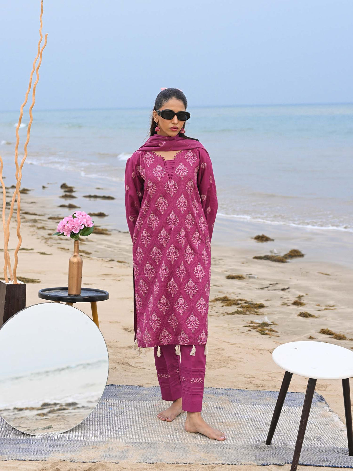 D-09 Schiffli Embroidered Suit D Pink